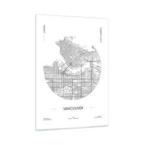 Obraz na szkle - Mapa Vancouver z układem ulic w czarno-białym stylu - 50x70cm - Anatomia Vancouver - Nowoczesna dekoracja ścienna do salonu, kuchni i sypialni ARTTOR