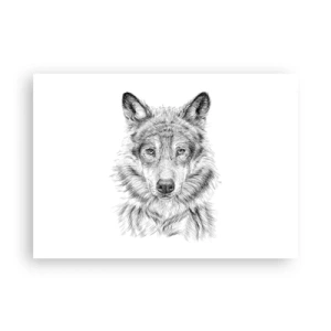 Plakat - Szkic głowy wilka w monochromatycznym stylu na białym tle - 100x70cm - Urodzony przywódca - Nowoczesna dekoracja ścienna do salonu i sypialni ARTTOR