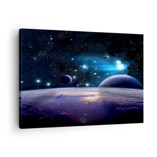 Obraz na płótnie - Wciąż sami? - Widok na przestrzeń kosmiczną z planetami i gwiazdami - 70x50cm