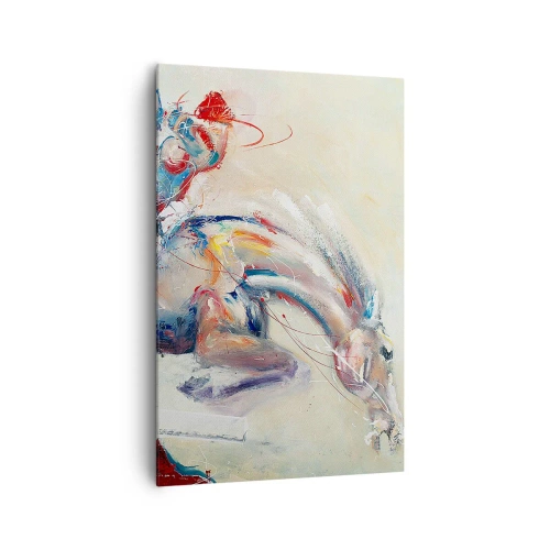 Obraz na płótnie - Dynamiczny obraz konia w abstrakcyjnym stylu artystycznym - 80x120cm - Trzymaj się, lecimy - Nowoczesna dekoracja ścienna do salonu i sypialni ARTTOR