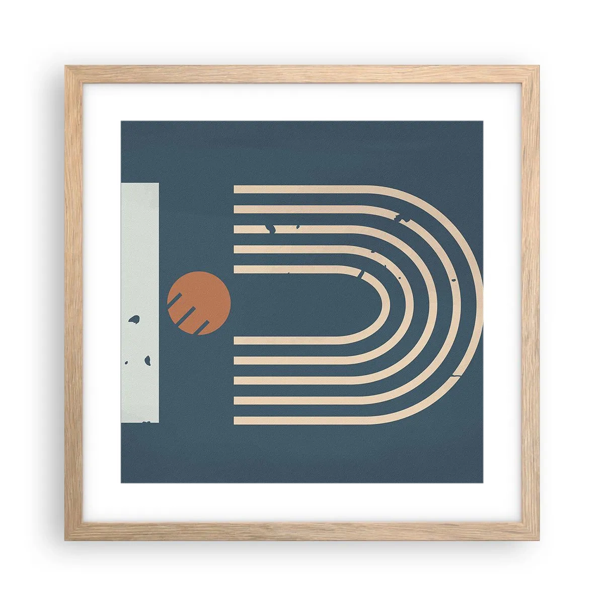 Plakat w ramie jasny dąb - Geometria na granacie - 40x40 cm