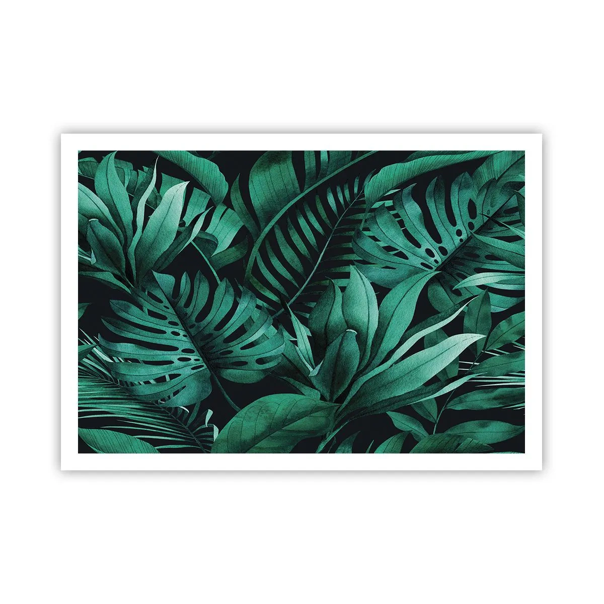 Plakat - Tropikalne liście w odcieniach intensywnej zieleni - 100x70cm - Głębia tropikalnej zieleni - Nowoczesna dekoracja ścienna do salonu i sypialni ARTTOR