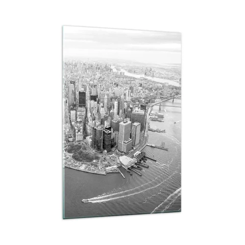 Obraz na szkle - Widok na Manhattan z lotu ptaka w czerni i bieli - 80x120cm - Jak nie pokochać? - Nowoczesna dekoracja ścienna do salonu i sypialni ARTTOR