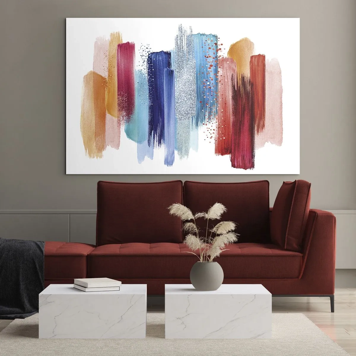 Obraz na szkle - Abstrakcyjna kompozycja kolorowych pociągnięć pędzla - 100x70cm - W górę i w dół - Nowoczesna dekoracja ścienna do salonu, kuchni i sypialni ARTTOR