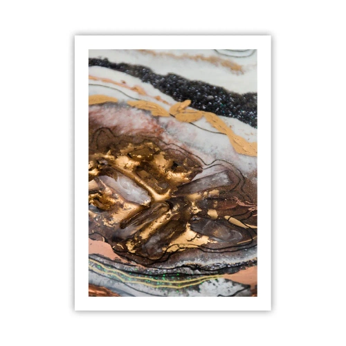 Plakat - Abstrakcyjny wzór w odcieniach złota, czerni i bieli, inspirowany naturą - 50x70cm - Żywioł ziemi - Nowoczesna dekoracja ścienna do salonu, kuchni i sypialni ARTTOR