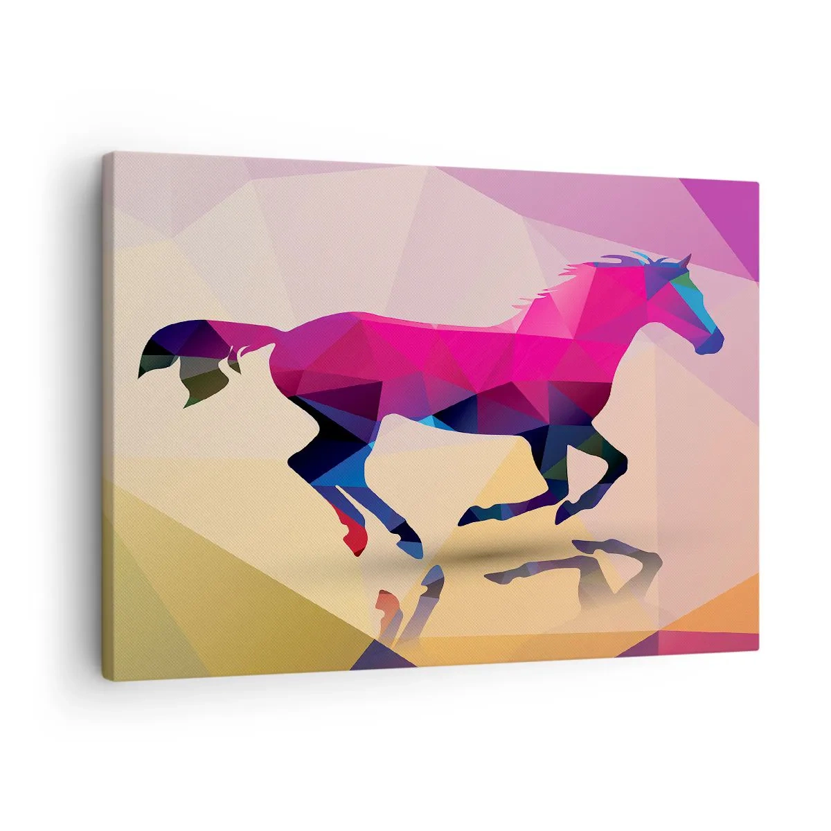 Obraz na płótnie - Geometryczna sylwetka galopującego konia w żywych kolorach - 70x50cm - Kubizm wciąż żywy - Nowoczesna dekoracja ścienna do salonu i sypialni ARTTOR