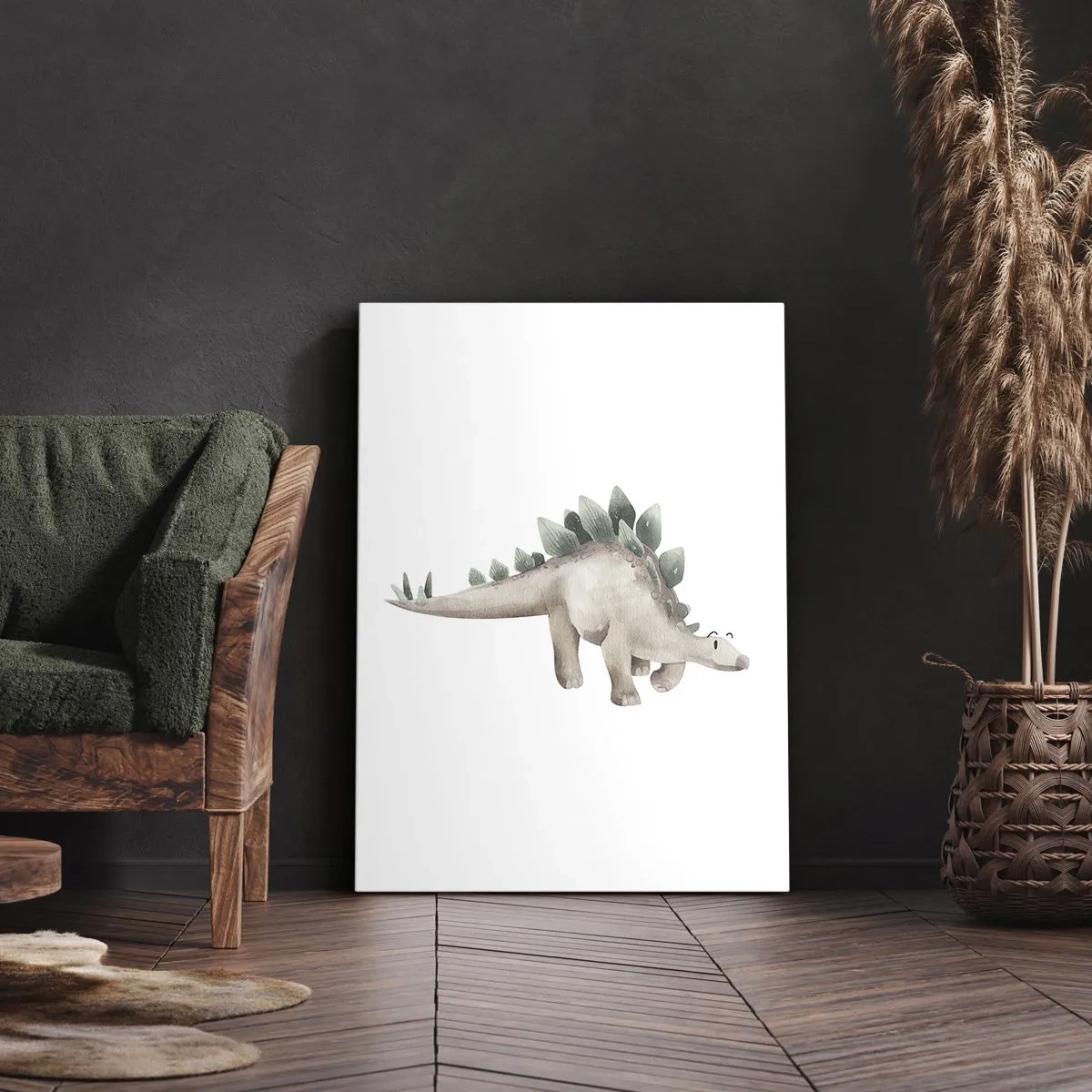 Obraz na płótnie - Uroczy dinozaur w pastelowych kolorach - 80x120cm - Wasz przyjaciel - Nowoczesna dekoracja ścienna do salonu i sypialni ARTTOR