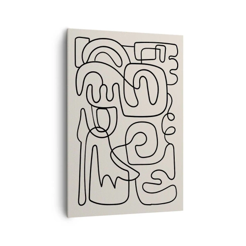 Obraz na płótnie - Abstrakcyjny wzór line art w czerni na jasnym tle - 70x100cm - Po śladzie - Nowoczesna dekoracja ścienna do salonu i sypialni ARTTOR