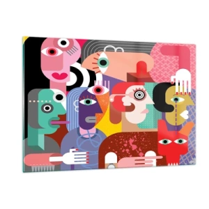 Obraz na szkle - Abstrakcyjna kompozycja twarzy w żywych kolorach - 120x80cm - My od pana Picassa - Nowoczesna dekoracja ścienna do salonu, kuchni i sypialni ARTTOR