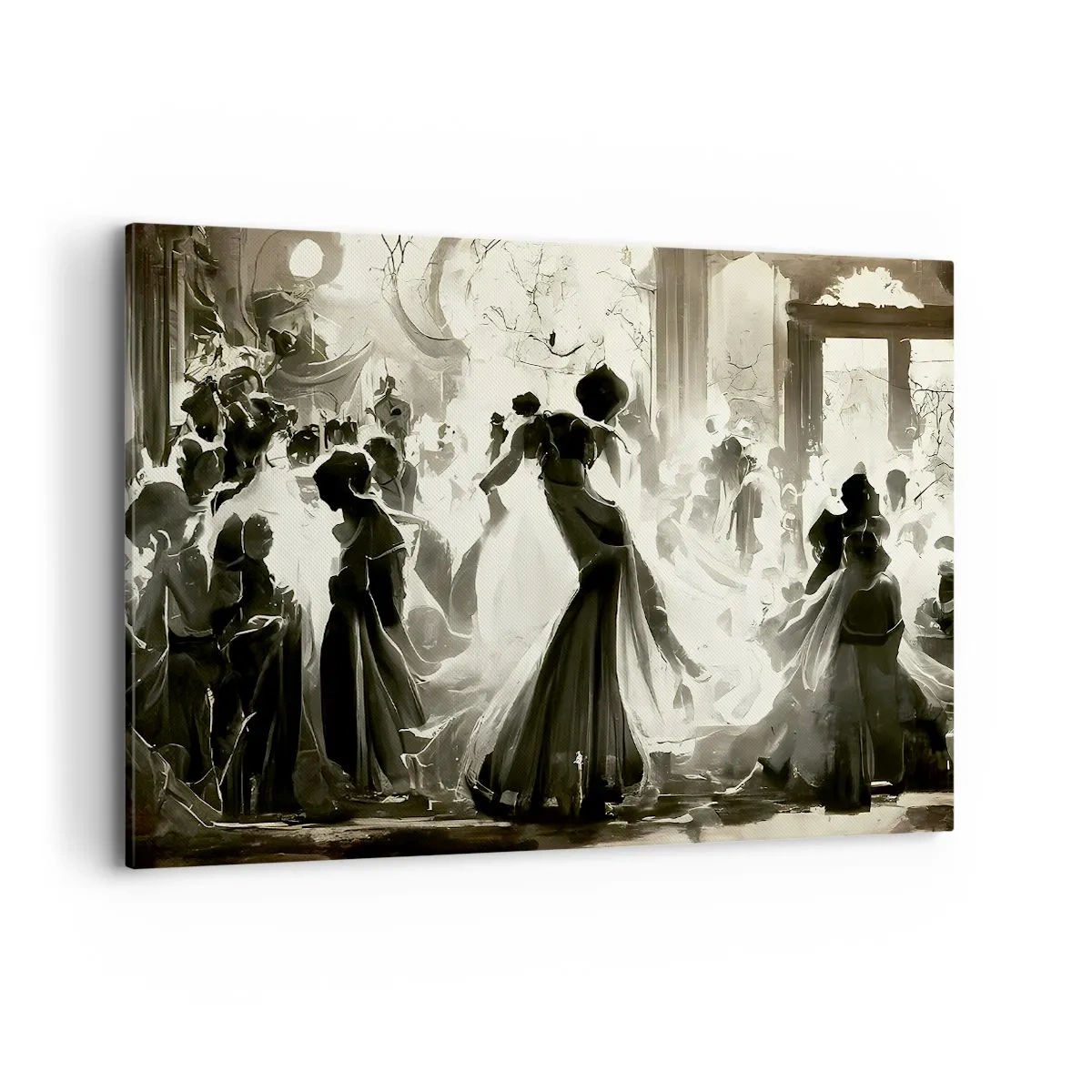 Obraz na płótnie - Bal w stylu retro w tonacji czarno-białej - 120x80cm - Wielka maskarada - Nowoczesna dekoracja ścienna do salonu, kuchni i sypialni ARTTOR