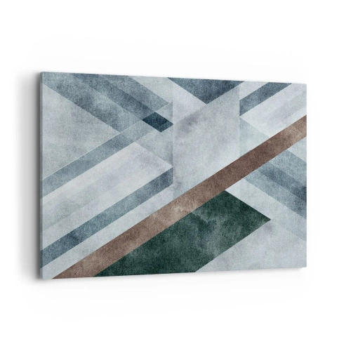 Obraz na płótnie - Geometryczne formy w chłodnych odcieniach błękitu i brązu - 100x70cm - Wyszukana elegancja geometrii - Nowoczesna dekoracja ścienna do salonu, kuchni i sypialni ARTTOR