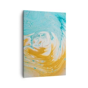 Obraz na płótnie - Abstrakcyjny wir w odcieniach turkusu i złota - 50x70cm - Pastelowy wir - Nowoczesna dekoracja ścienna do salonu, kuchni i sypialni ARTTOR