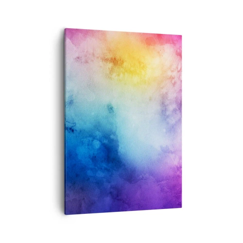 Obraz na płótnie - Abstrakcyjna akwarela z gradientem kolorów od żółci po błękit - 50x70cm - Prawie w siódmym niebie - Nowoczesna dekoracja ścienna do salonu, kuchni i sypialni ARTTOR