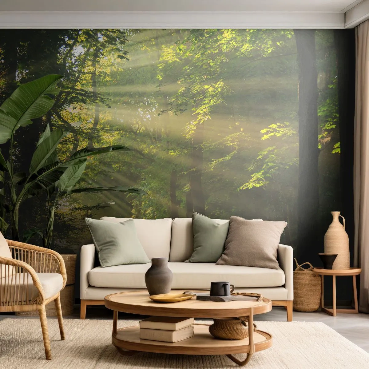 Fototapeta Premium Sand - Leśna droga oświetlona promieniami słońca - 100x70cm - Leśna chwila - Nowoczesna dekoracja ścienna do salonu, kuchni i sypialni ARTTOR