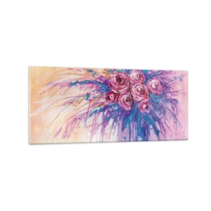 Obraz na szkle - Bukiet róż w pastelowych barwach - 120x50cm - Różana fontanna - Nowoczesna dekoracja ścienna do salonu i sypialni ARTTOR