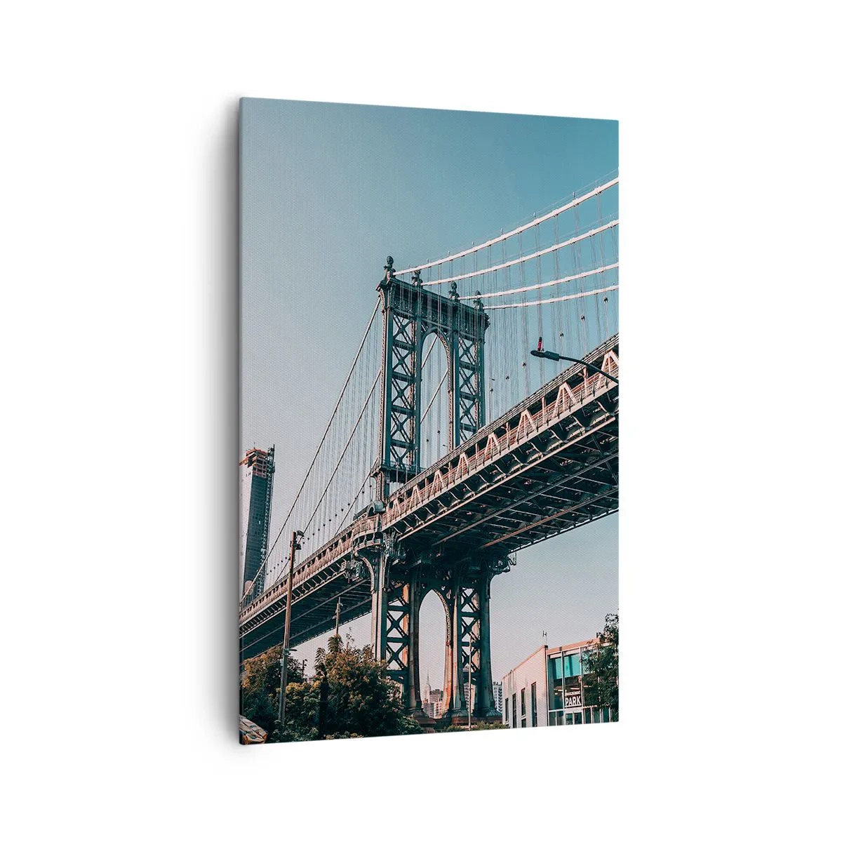 Obraz na płótnie - Most między budynkami w miejskim krajobrazie - 80x120cm - Nad falami miasta - Nowoczesna dekoracja ścienna do salonu i sypialni ARTTOR