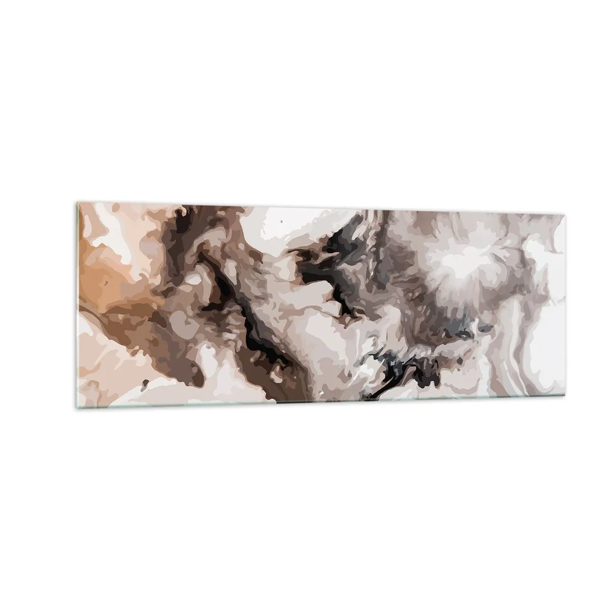 Obraz na szkle - Abstrakcyjny wzór w odcieniach brązu i bieli - 140x50cm - Narodziny galaktyki - Nowoczesna dekoracja ścienna do salonu i sypialni ARTTOR