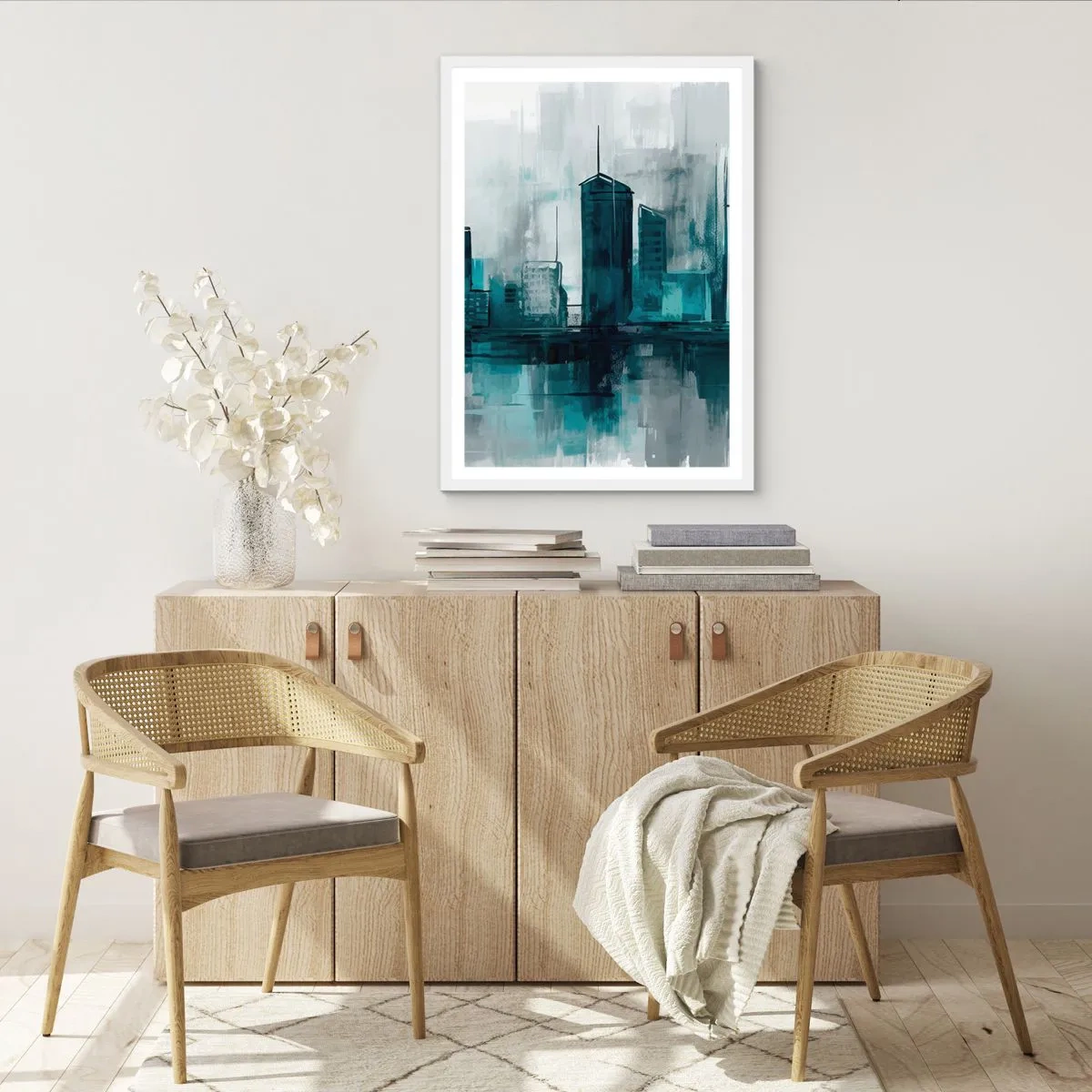 Plakat w białej ramie - Miasto w kolorze deszczu - 40x50 cm