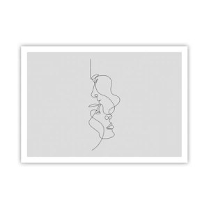 Plakat - Minimalistyczny rysunek dwóch twarzy w jednym ciągu linii - 100x70cm - Żar rzewnych żądz - Nowoczesna dekoracja ścienna do salonu i sypialni ARTTOR