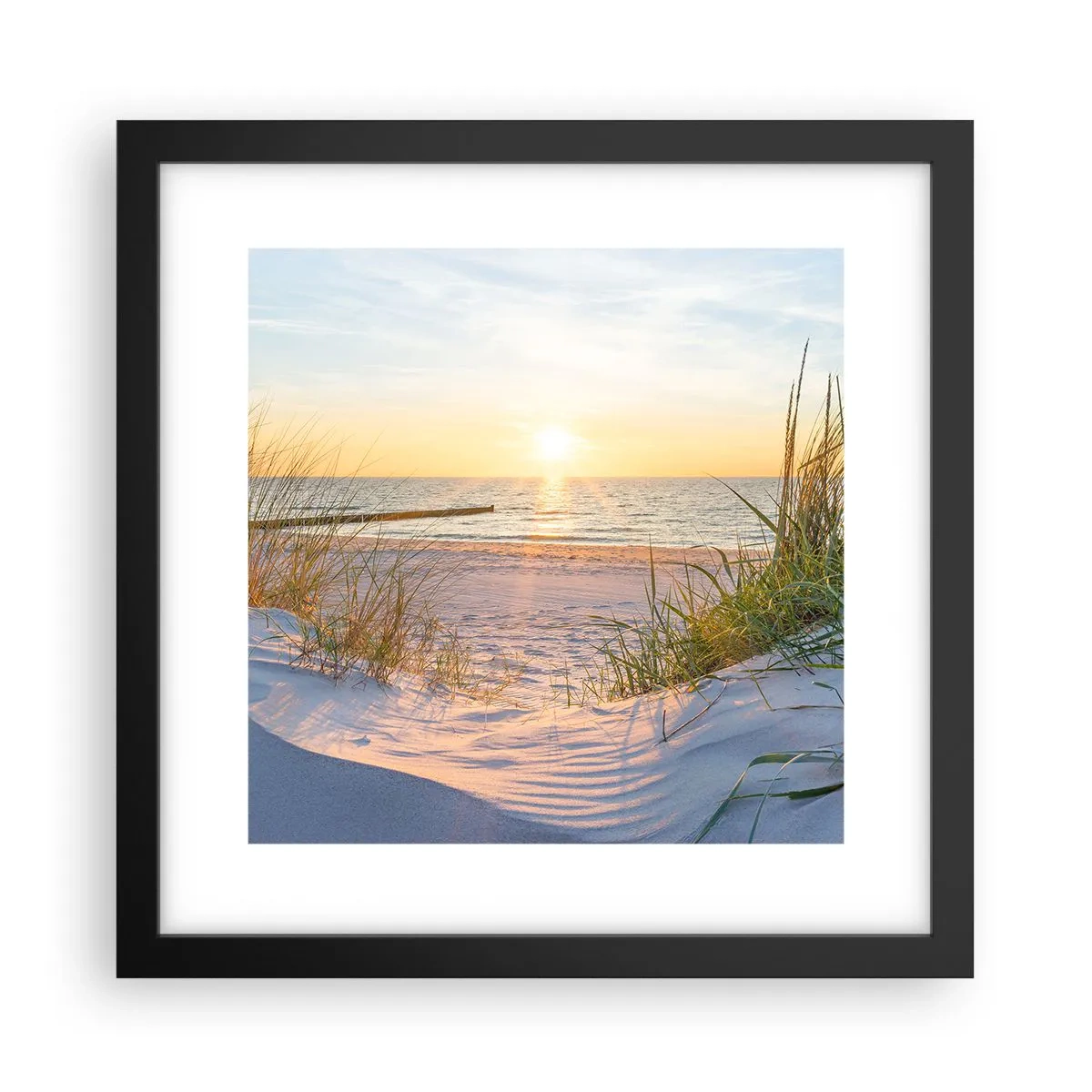 Plakat w czarnej ramie - Morza szum, ptaków śpiew, dzika plaża pośród traw… - 30x30 cm