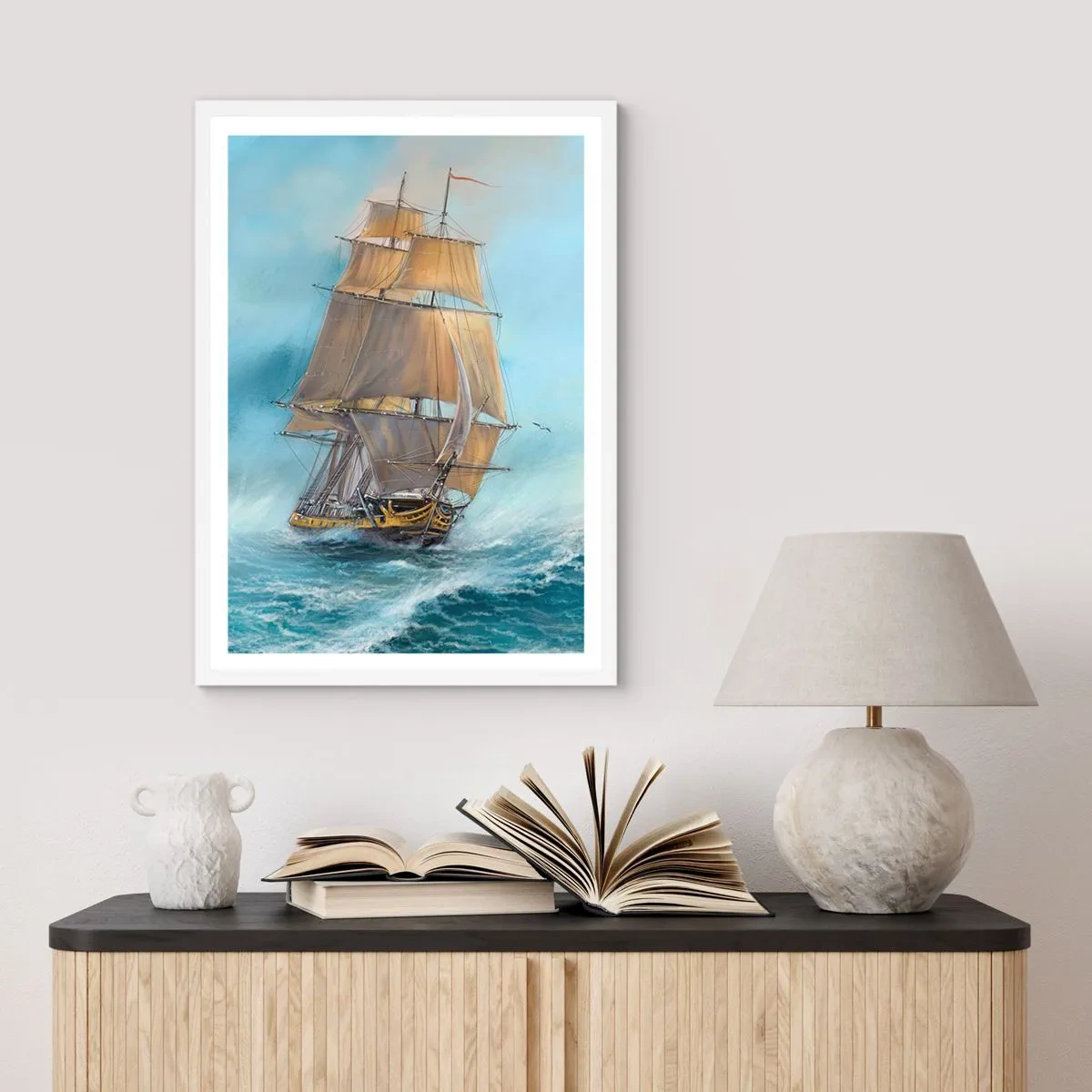 Plakat w białej ramie - Mknący po falach - 61x91 cm