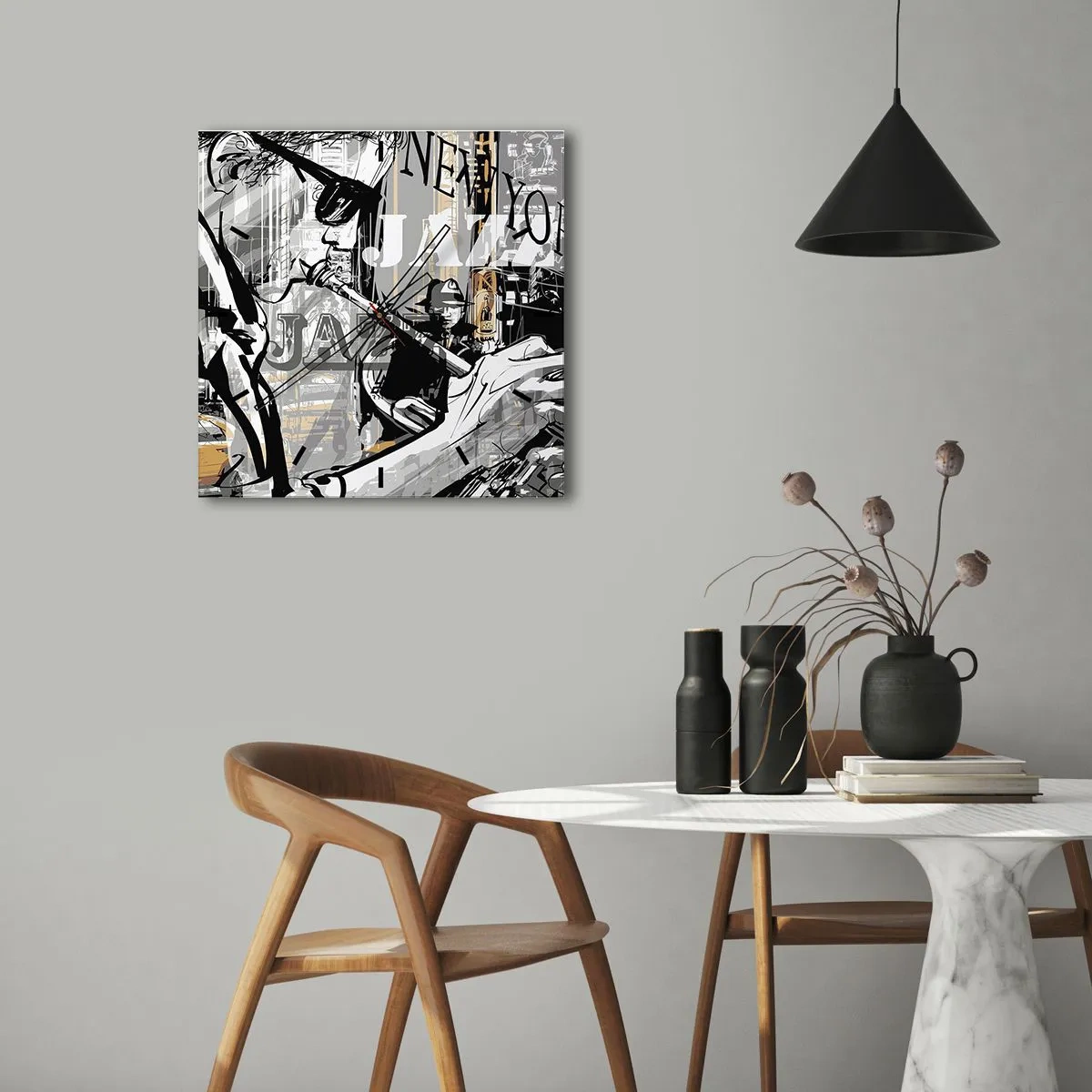Zegar ścienny - Jazzowa scena w Nowym Jorku - 30x30cm - W rytmie Nowego Jorku - Nowoczesna dekoracja ścienna do salonu i sypialni ARTTOR