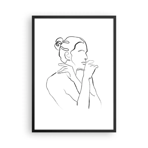 Plakat w czarnej ramie - Minimalistyczna linia kobiecej sylwetki na białym tle - 50x70cm - Akt: zmysłowe misterium - Nowoczesna dekoracja ścienna do salonu i sypialni ARTTOR
