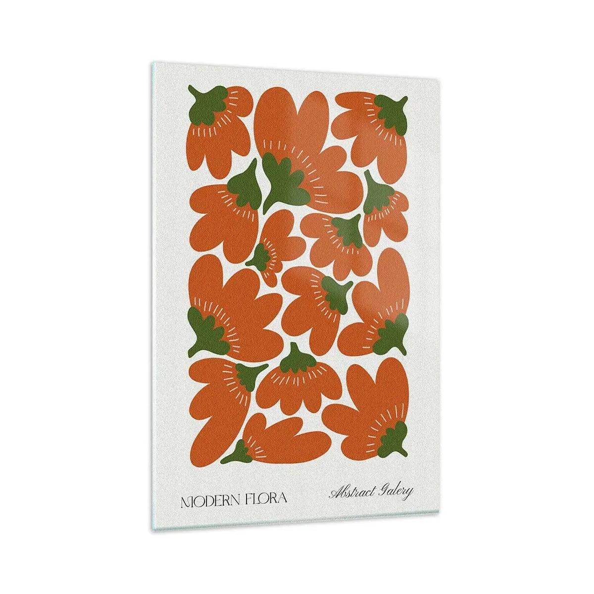 Obraz na szkle - Abstrakcyjne pomarańczowe kwiaty na jasnym tle w nowoczesnym stylu - 80x120cm - Z życia kwiatów - Nowoczesna dekoracja ścienna do salonu i sypialni ARTTOR