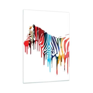 Obraz na szkle - Kolorowa zebra w abstrakcyjnej formie z efektem kapiącej farby - 50x70cm - Nie tylko czarno-biały - Nowoczesna dekoracja ścienna do salonu, kuchni i sypialni ARTTOR