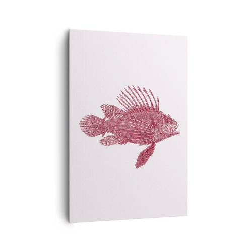 Obraz na płótnie - Rysunek ryby w czerwonym odcieniu - 70x100cm - Mieszkanka egzotycznych wód - Nowoczesna dekoracja ścienna do salonu i sypialni ARTTOR
