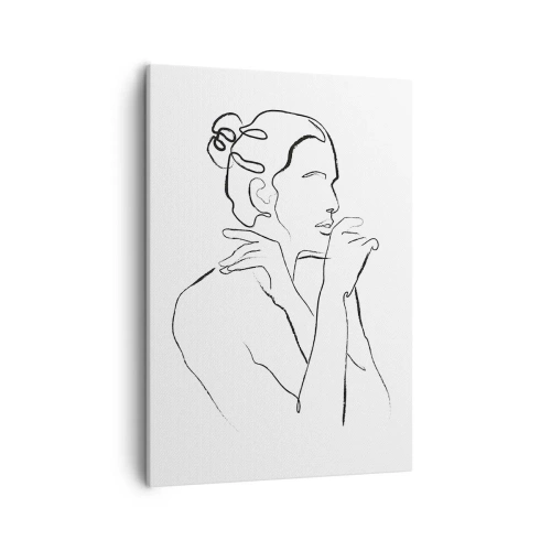 Obraz na płótnie - Minimalistyczna linia konturowa kobiecej sylwetki na białym tle - 50x70cm - Akt: zmysłowe misterium - Nowoczesna dekoracja ścienna do salonu, kuchni i sypialni ARTTOR