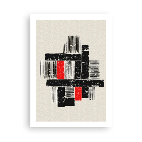 Plakat - Geometryczna abstrakcja w czerni, czerwieni i beżu - 50x70cm - Czerwone i czarne - Nowoczesna dekoracja ścienna do salonu, kuchni i sypialni ARTTOR