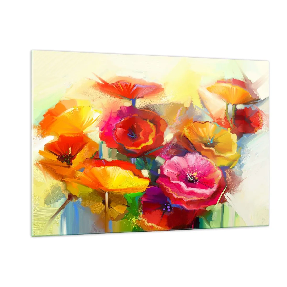 Obraz na szkle - Kolorowe maki w żywych barwach - 120x80cm - Nie tylko czerwone - Nowoczesna dekoracja ścienna do salonu, kuchni i sypialni ARTTOR