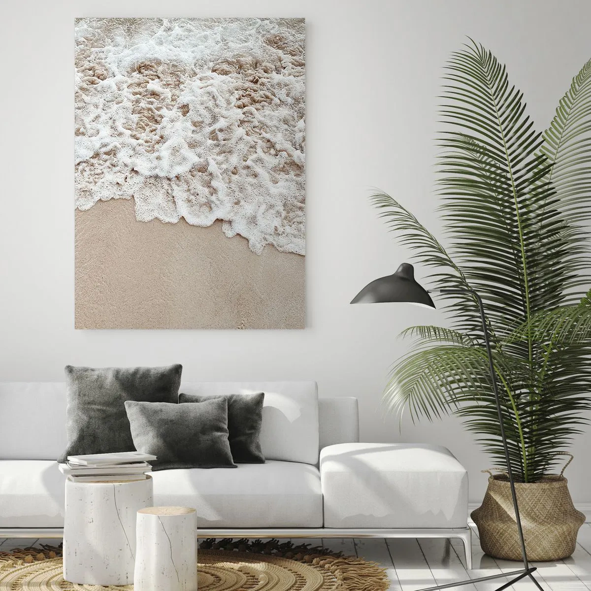 Obraz na szkle - Delikatna piana morska obmywająca złocistą plażę - 80x120cm - Zaraz wracam - Nowoczesna dekoracja ścienna do salonu i sypialni ARTTOR