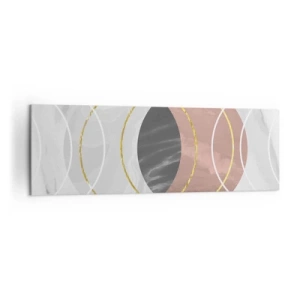 Obraz na płótnie - Abstrakcyjna kompozycja geometryczna z kołami i metalicznymi detalami - 160x50cm - Muzyka sfer - Nowoczesna dekoracja ścienna do salonu i sypialni ARTTOR