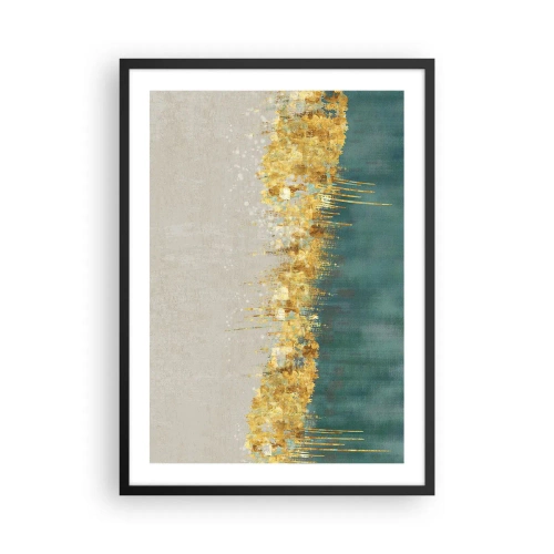 Plakat w czarnej ramie - Abstrakcyjna kompozycja złota, beżu i zieleni - 50x70cm - Złota granica - Nowoczesna dekoracja ścienna do salonu i sypialni ARTTOR
