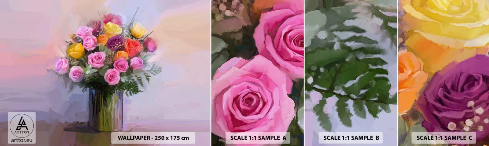 Fototapeta Próbka Samoprzylepna Deluxe Sticker - Zatrzymane piękno - Wazon Z Kwiatami, Bukiet Kwiatów, Sztuka - 100x30 cm