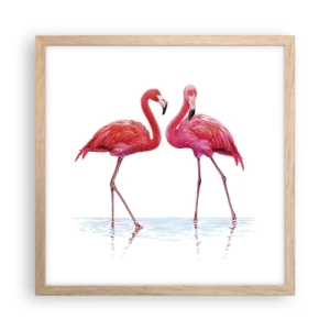 Plakat w ramie jasny dąb - Różowe randez-vous - 40x40 cm