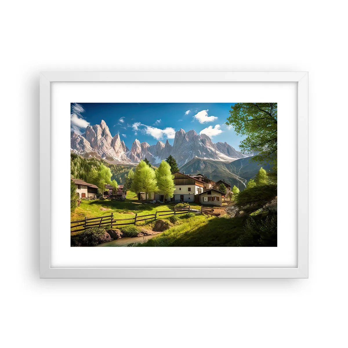 Plakat w białej ramie - Alpejska sielanka - 40x30 cm