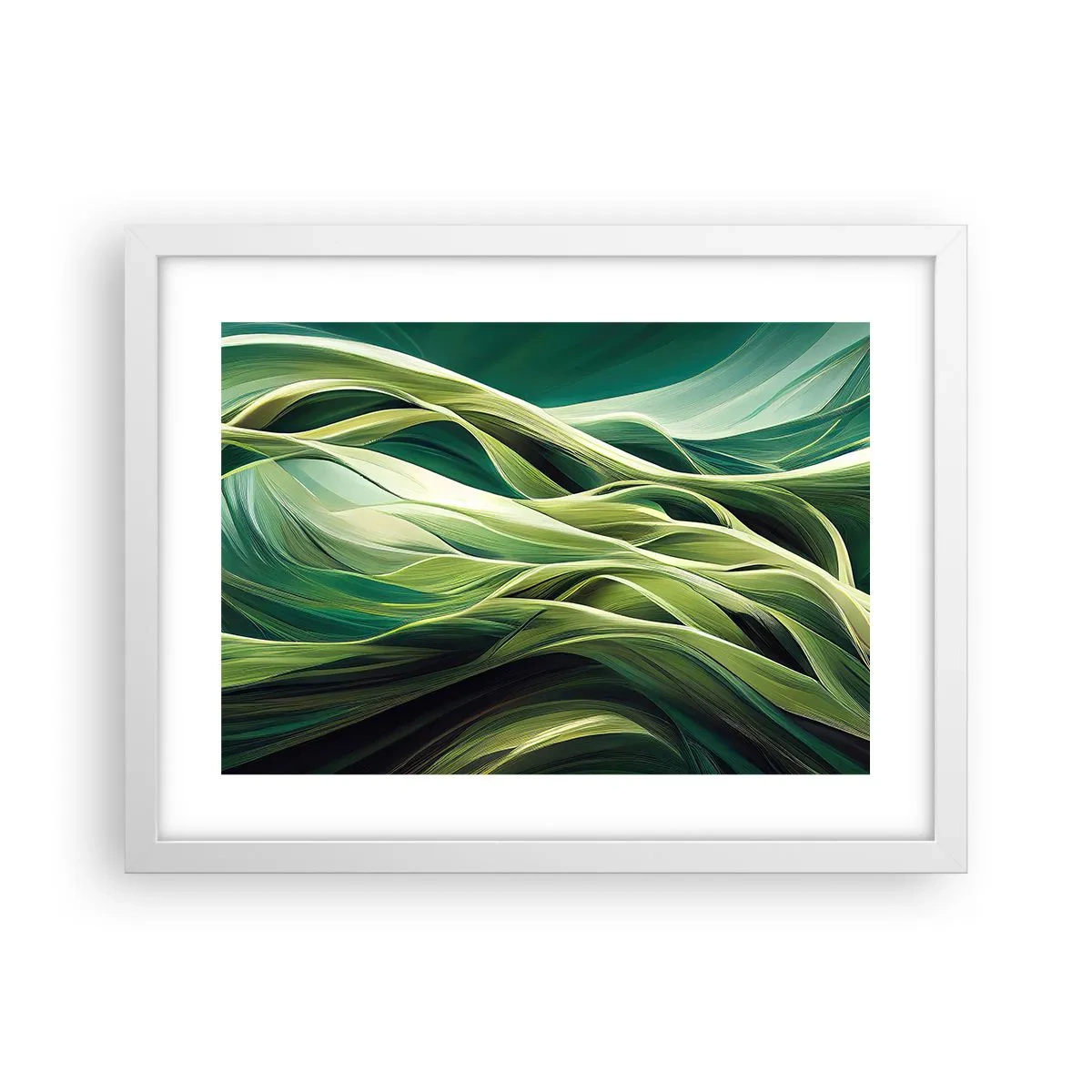 Plakat w białej ramie - Abstrakcyjna gra w zielone - 40x30 cm