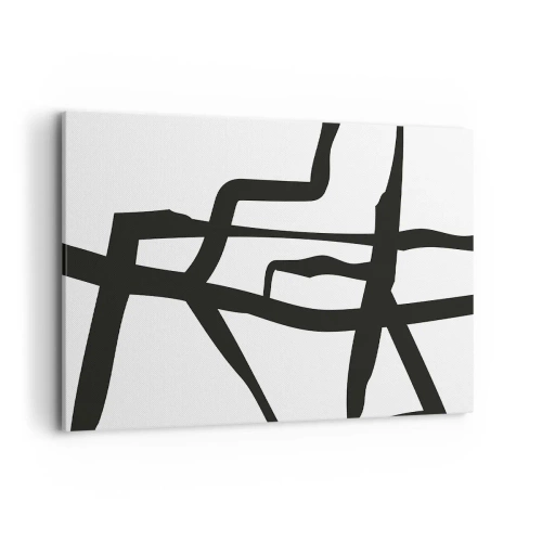 Obraz na płótnie - Minimalistyczny czarno-biały wzór z geometrycznymi liniami - 100x70cm - Czarno-biała konstrukcja - Nowoczesna dekoracja ścienna do salonu, kuchni i sypialni ARTTOR