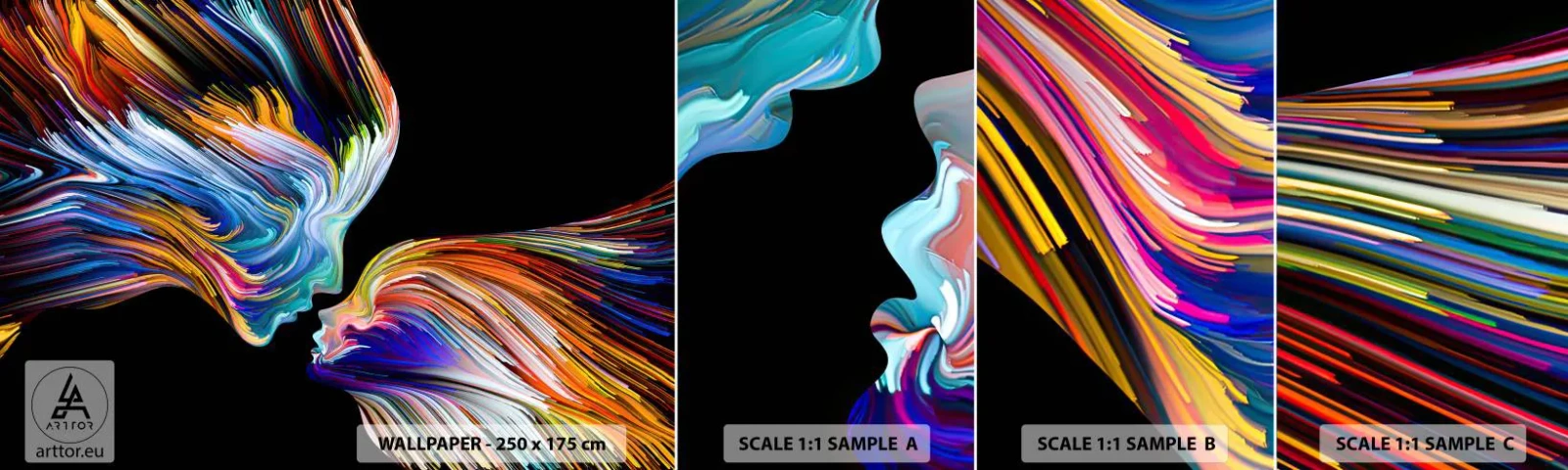 Fototapeta Próbka Samoprzylepna Deluxe Sticker - Fuzja energii i światła - Abstrakcja, Twarz Kobiety, Sztuka - 100x30 cm