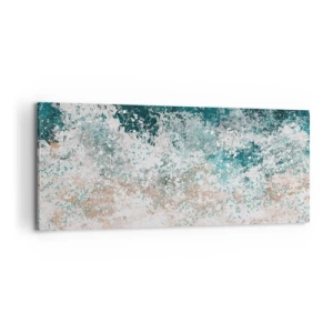 Obraz na płótnie - Abstrakcyjna fala morska w turkusowych i beżowych odcieniach - 120x50cm - Morskie opowieści - Nowoczesna dekoracja ścienna do salonu i sypialni ARTTOR