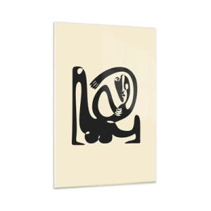 Obraz na szkle - Abstrakcyjna postać w czerni na beżowym tle - 80x120cm - Prawie Picasso - Nowoczesna dekoracja ścienna do salonu i sypialni ARTTOR