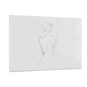 Obraz na szkle - Delikatny szkic kobiety z tyłu wykonany pojedynczą linią - 120x80cm - Muzyka ciała - Nowoczesna dekoracja ścienna do salonu, kuchni i sypialni ARTTOR