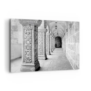 Obraz na płótnie - Zabytkowe kolumny w monochromatycznym ujęciu - 100x70cm - A dokąd to…? - Nowoczesna dekoracja ścienna do salonu, kuchni i sypialni ARTTOR