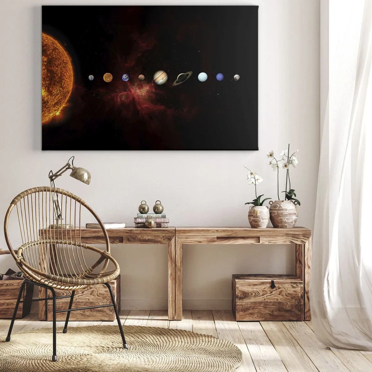 Obraz na płótnie - Układ słoneczny z planetami na tle kosmosu - 120x80cm - Nasza okolica - Nowoczesna dekoracja ścienna do salonu, kuchni i sypialni ARTTOR