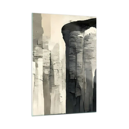 Obraz na szkle - Kamienne kolumny w stylu antycznym w neutralnej palecie barw - 50x70cm - Majestat antyku - Nowoczesna dekoracja ścienna do salonu, kuchni i sypialni ARTTOR