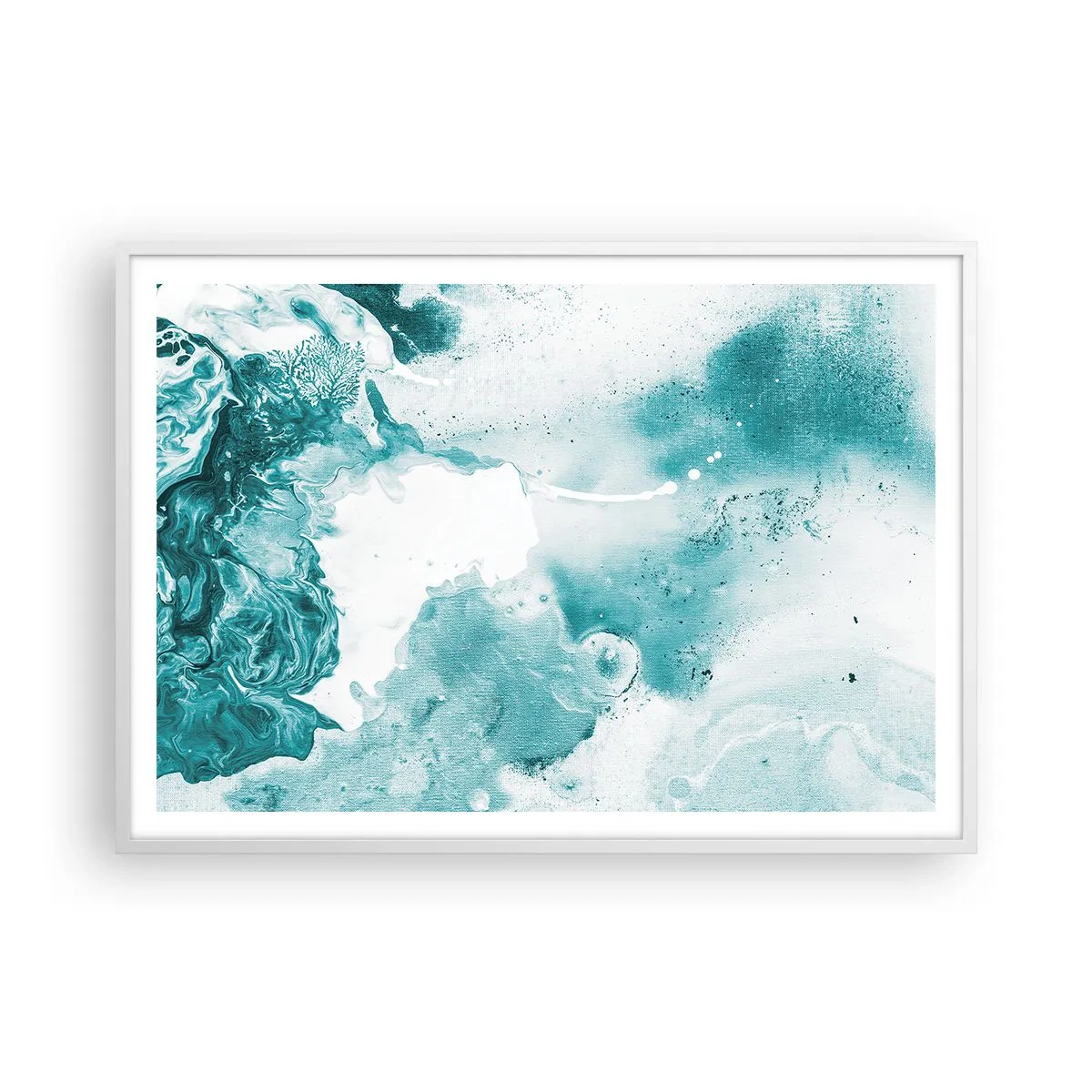 Plakat w białej ramie - Rozlewiska błękitu - 100x70 cm
