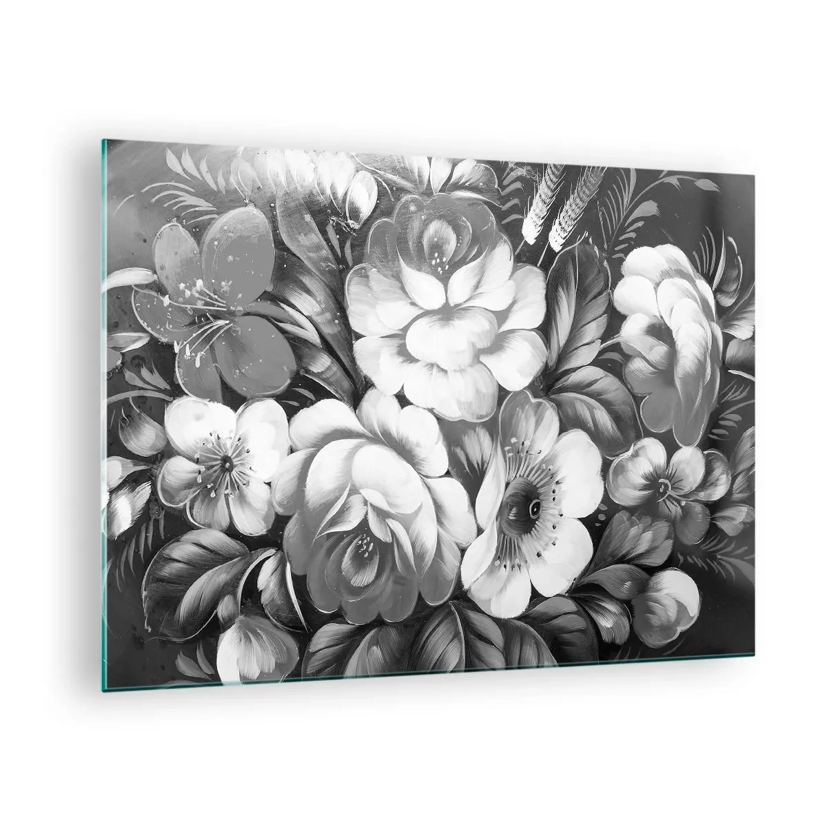Obraz na szkle - Elegancki bukiet kwiatów w odcieniach szarości - 70x50cm - Piękne nawet w szarości - Nowoczesna dekoracja ścienna do salonu i sypialni ARTTOR